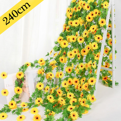 240cm fleurs artificielles faux soie tournesol lierre vigne avec feuilles vertes suspendus guirlande maison jardin clôtures décorations de fête ► Photo 1/6