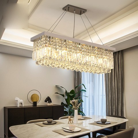 Lustre rectangulaire en cristal, design moderne et simpliste, luminaire décoratif d'intérieur, idéal pour une salle à manger ou une salle à manger ► Photo 1/4