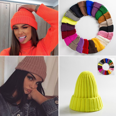 Unisexe chapeau coton mélanges solide chaud doux HIP HOP tricoté chapeaux hommes hiver casquettes femmes Skullies bonnets pour fille en gros ► Photo 1/6