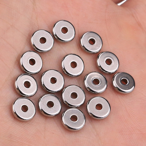 50 perles rondes en acier inoxydable, amples et plates, pour la fabrication de bijoux et de colliers, accessoires, vente en gros, disponible en 4, 5, 6, 8, 10mm, 50 pièces/lot ► Photo 1/6