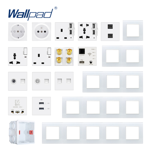 Wallpad bricolage Module panneau de verre blanc prise de courant murale prise électrique S6 fonction clé combinaison gratuite ► Photo 1/6