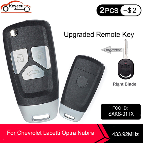 KEYECU-clé télécommande à 3 boutons, 433.92MHz, transpondeur 4D60, rabat ID:SAKS-01TX, lame DW04R, pour voiture Chevrolet Optra, Lacetti ► Photo 1/2