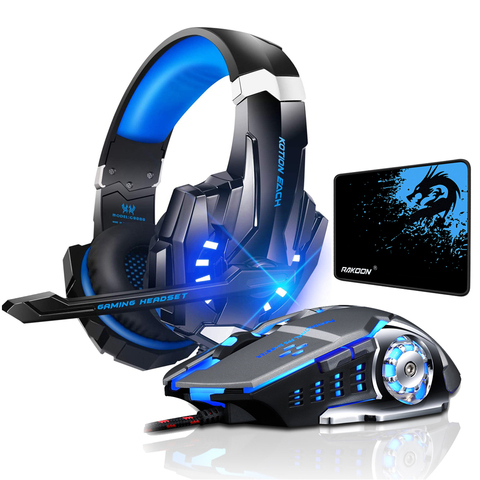 Kotion chaque casque de jeu G9000 casque de jeu stéréo de basse profonde avec Microphone lumière LED pour ordinateur portable PC + souris de jeu + tapis de souris ► Photo 1/6