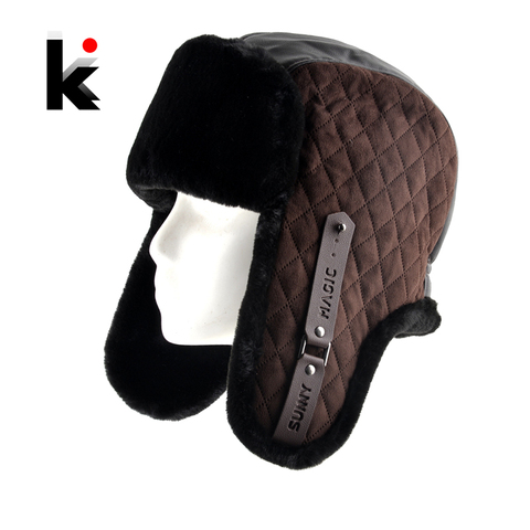 Chapeau de bombardier Double couche pour homme, couvre-chef d'hiver chaud en Faux cuir, épais, en fausse fourrure, casquette de neige, nouvel arrivage ► Photo 1/6