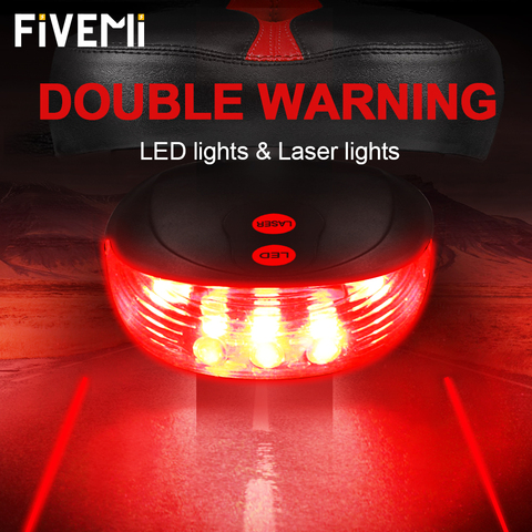 Vélo cyclisme lumières feux arrière Laser avertissement de sécurité lampe étanche 5 LED + 2 vélo réflecteur de lumière vélo accessoires lumière ► Photo 1/6