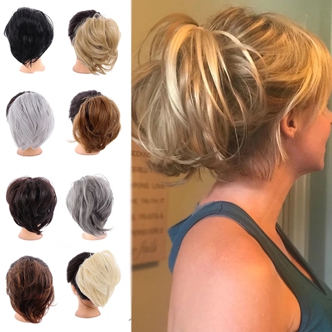 LUPU synthétique désordre Chignon Scrunchie Chignon avec élastiques bandes de cheveux beignet droite queue de cheval cheveux pièces pour femmes Extensions de cheveux ► Photo 1/6