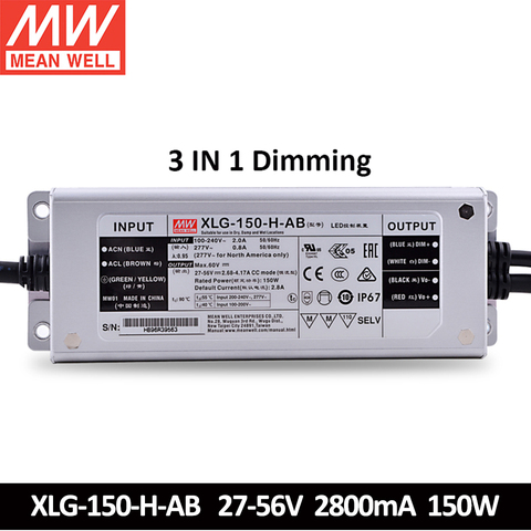 MEAN WELL XLG-150 12V 24V 700mA 1400mA 2800mA constante driver LED IP67 150W réglable Meanwell alimentation XLG-150-H-AB ► Photo 1/6