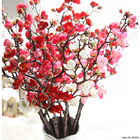 Fleurs de cerisier et prunier artificielles en soie, branches d'arbre Sakura, décor de maison, table de salon, bricolage, décoration de mariage ► Photo 1/6