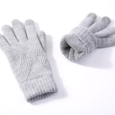 Hommes femmes hiver chaud tricot doigt complet mitaines femme solide laine écran tactile épais velours chaud cyclisme conduite gants H46 ► Photo 1/6