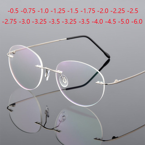 Lunettes de myopie ovales sans cadre en alliage de titane pour femmes et hommes, verres de Prescription Ultra légers, de 0 à 0.5 à 0.75 à 6.0 ► Photo 1/6