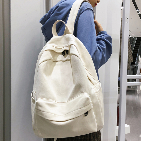 Sac à dos d'école blanc en toile de coton pour femme et adolescente, Kawaii, à la mode, livraison directe ► Photo 1/6