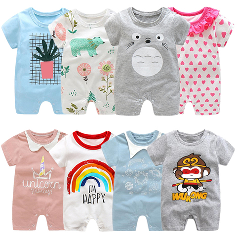 Été nouveau-né bébé combinaison infantile ramper à manches courtes coton barboteuses bébé pyjamas dessin animé vêtements pour garçon filles bébé trucs ► Photo 1/5