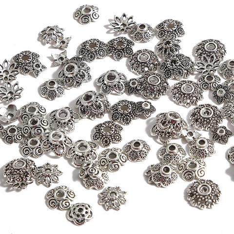 Embouts de perles florales argentées tibétaines antiques, 50 à 100 pièces, pour la fabrication de bijoux, la couture, accessoires de bricolage, vente en gros ► Photo 1/6