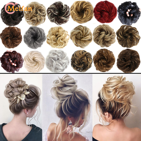 MEIFAN synthétique élastique cheveux Scrunchie bouclés Chignons cheveux corde naturel faux cheveux chignon pince bouclée dans les Extensions de queues de cheval de cheveux ► Photo 1/6