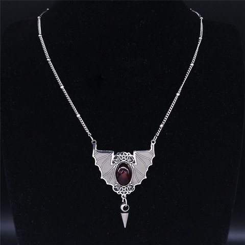 Collier gothique chauve-souris de Vampire pour femmes, en acier inoxydable, sans collier, couleur argent, bijoux, chaîne, N4031S02, 2022 ► Photo 1/6