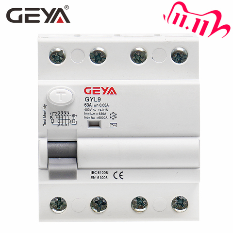 GEYA GYL9 AC disjoncteur à courant résiduel | Disjoncteur différentiel, interrupteur de sécurité, 4P 40A 63A 100A, livraison gratuite ► Photo 1/6