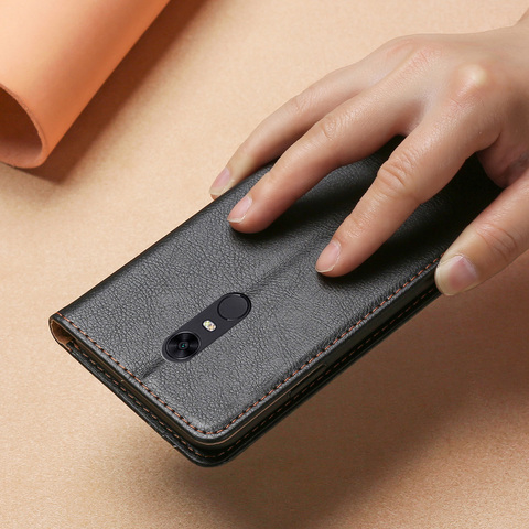 Coque magnétique en cuir TPU pour Xiaomi Redmi 5 Plus, étui portefeuille à rabat avec fentes pour cartes, sac de téléphone ► Photo 1/6