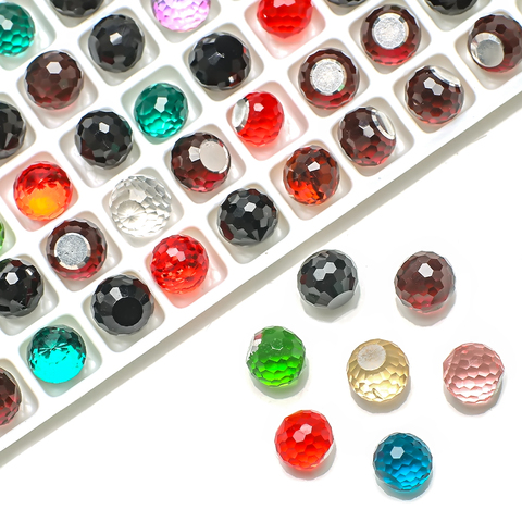 Perles rondes en verre à facettes, rouges, sans trou, 6/8/10/12mm, cristal à dos plat, pour la fabrication de bijoux, breloques, boucles d'oreilles, accessoires de collier ► Photo 1/6