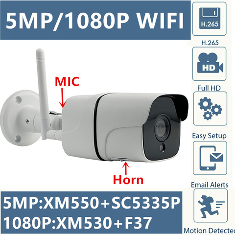 Caméra de surveillance Bullet IP WIFI hd 5MP/4MP/2MP, dispositif en métal sans fil, avec haut-parleur intégré, microphone, résolution 2592x1944, 1080P, carte SD 8/128G, CMS, XMEYE, ICsee, P2P ► Photo 1/6