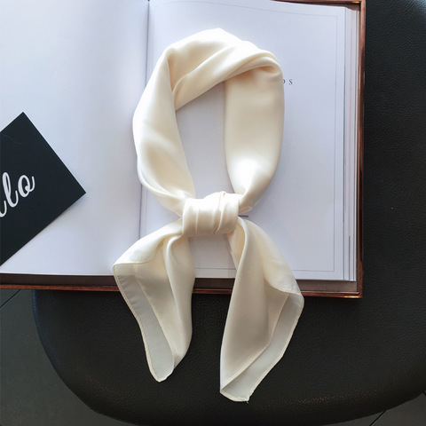 Foulard en Satin de soie unie pour femme, blanc, foulard carré pour tête blanche, 70x70cm, tendance ► Photo 1/6