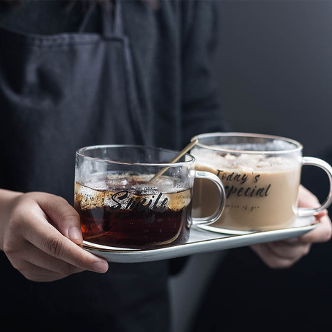 Tasse en verre transparente avec lettres, 500ML, verre Transparent, créatif et Chic, pour le lait, le jus, l'eau et le café, avec poignée, articles pour boissons, cadeaux pour couples, amoureux ► Photo 1/6