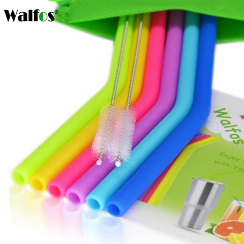 WALFOS 6 pièces réutilisable Silicone boisson pailles de qualité alimentaire taille régulière pour boire ► Photo 1/6