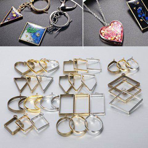 10 pièces UV résine époxy moule métal géométrique cadre outils coeur ovale rond breloques pendentifs accessoires pour la fabrication de bijoux bricolage ► Photo 1/6