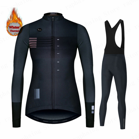 Ensemble de cyclisme thermique à manches longues pour femme, tenue de vélo en molleton, pour l'hiver ► Photo 1/6