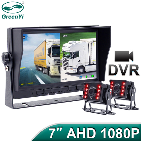 GreenYi 7 pouces 1080P enregistrement DVR AHD IR voiture vue arrière caméra camion véhicule IPS moniteur parasol Support carte SD ► Photo 1/6