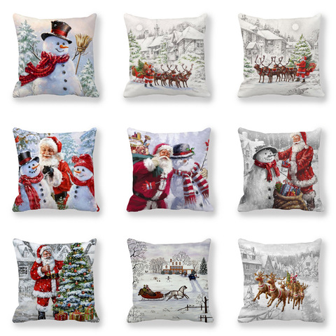 Bonne année 2022 joyeux noël décorations pour la maison père noël bonhomme de neige Elk Style housse de coussin 45x45cm pour canapé siège de voiture ► Photo 1/6