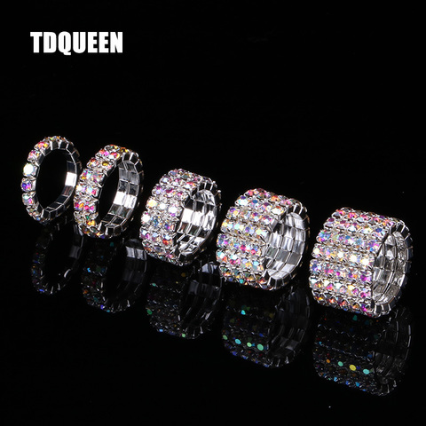 TDQUEEN-bague en pierre de cristal AB, 1-5 rangées, strass de mariage plaqué argent, bague extensible pour femmes ► Photo 1/6