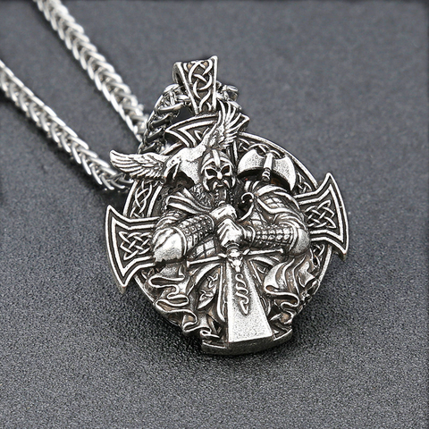 Collier Punk pour hommes, couleur argent Antique, viking oidn ancre, amulette nordique pendentif croix corbeau, chaîne en métal, breloques pour hommes, bijoux ► Photo 1/6