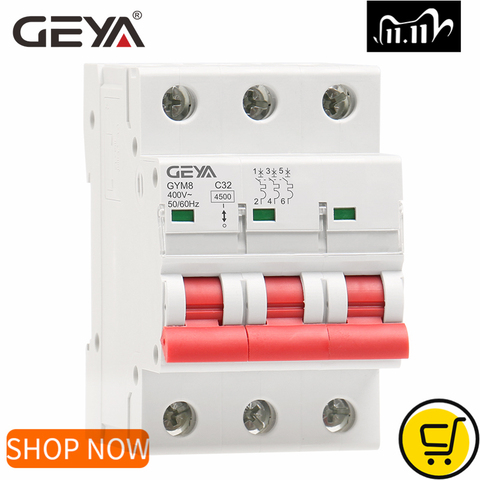 GEYA – Mini disjoncteur Rail Din C courbe, GYM8 3P, MCB 6A 10A 16A 20A 25A 32A 40A 50A 63A, 220V, avec certificat CE CB SEMKO ► Photo 1/6