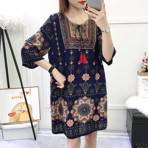 Femmes robe indienne 2022 été femme en vrac imprimé Baroque Vintage Indie Folk robe casual Boho plage Mini robes Vestido ► Photo 1/6