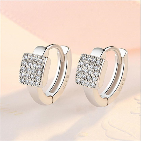 2022 nouveauté Lady argent 925 boucles d'oreilles femmes bijoux mode Zircon cerceau boucle d'oreille femelle accessoires carré argent boucle d'oreille chaude ► Photo 1/6