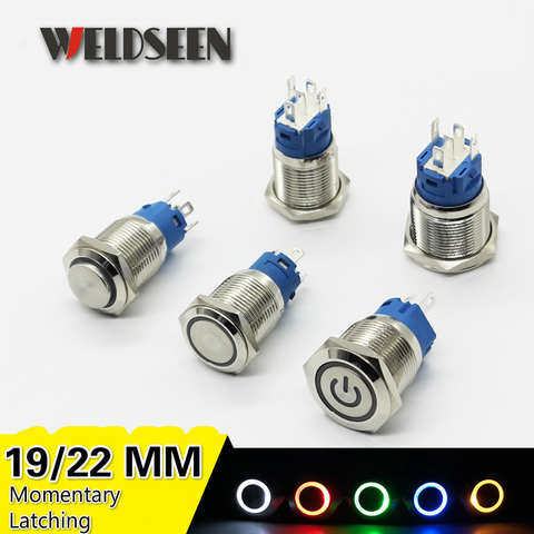 19mm 22mm métal bouton poussoir lumière LED 3V 6V 12V 24V 220V momentané auto-réinitialisation verrouillage auto-verrouillage prise de bouton d'alimentation ► Photo 1/5