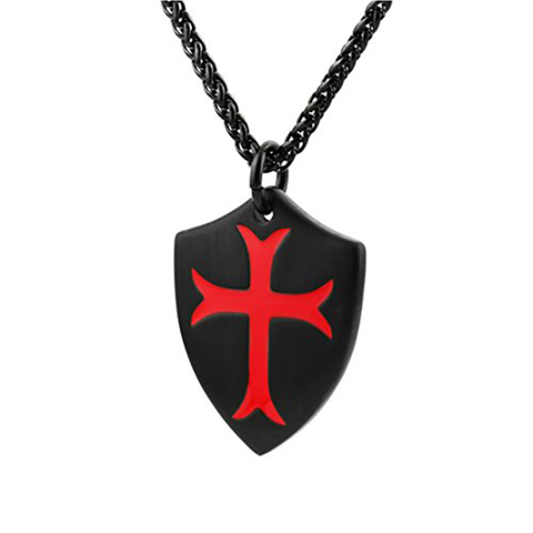 HZMAN chevaliers templier croix Joshua 1:9 bouclier acier inoxydable pendentif collier avec 24 pouces chaîne ► Photo 1/6