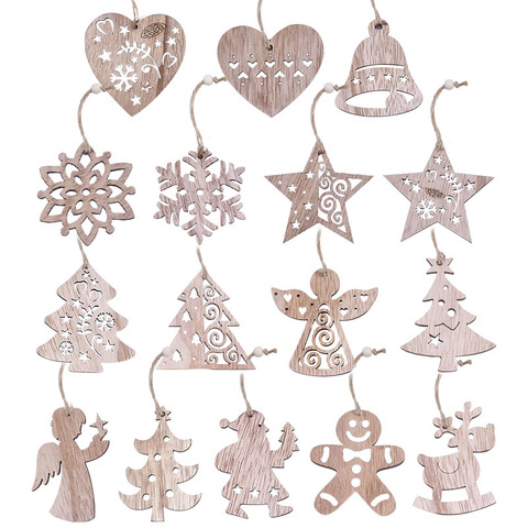 Pendentifs en bois Vintage de noël 3/4/6 pièces | Ornements pour fête, décorations d'étoile flocons de neige et ange pour arbre de noël, fournitures pour maison ► Photo 1/6