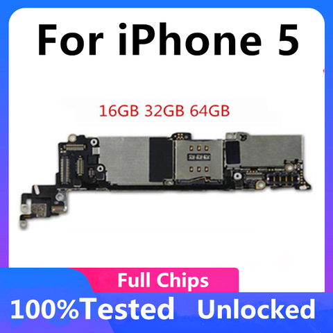 Carte mère originale débloquée pour iPhone 5 avec iCloud Clean, circuit imprimé principal avec système d'exploitation, puces complètes, Test 100% ► Photo 1/6