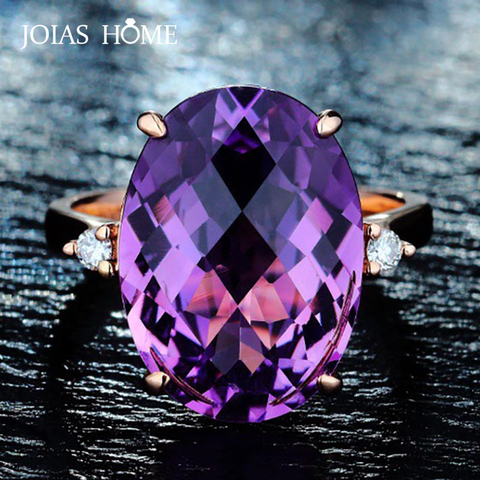 JoiasHome-bague en améthyste ovale pour femmes, avec de grandes pierres précieuses, violet bleu, argent, ajustable, bijou fin, cadeau de fête de mariage ► Photo 1/6