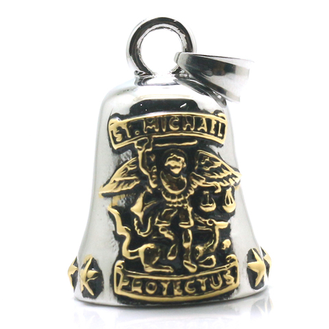 Unisexe 316L acier inoxydable étoile Cool archange SAINT MICHAEL protéger nous pendentif cloche d'or ► Photo 1/6