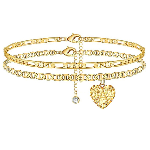 Bracelet de cheville avec initiales de cœur en Zircon doré, accessoires de pieds nus pour femmes, bijoux cadeaux de noël ► Photo 1/6