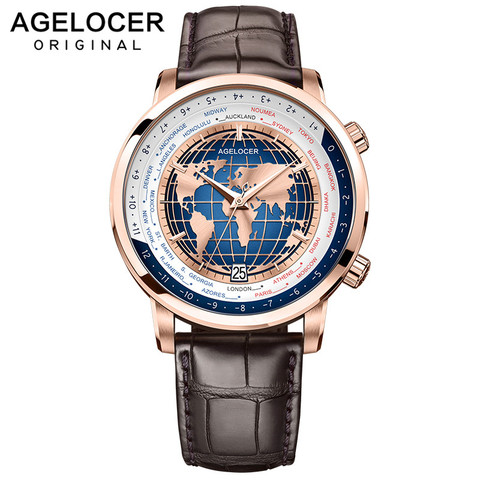AGELOCER – montre-bracelet en cuir saphir pour homme, marque de luxe suisse, automatique, mécanique ► Photo 1/6