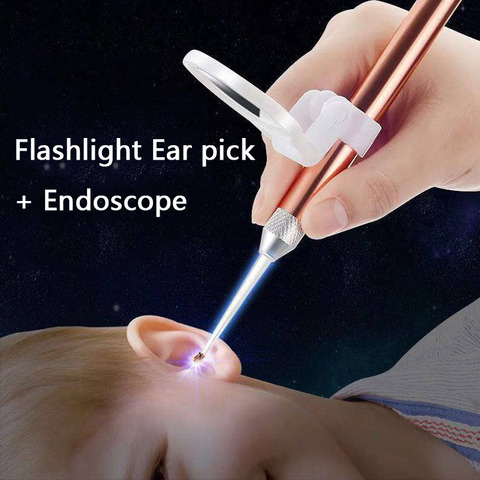 Lampe de poche LED Earpick bébé oreille nettoyant Endoscope Penlight cuillère nettoyage oreille Curette lumière cuillère avec loupe oreille cire enlèvement ► Photo 1/6