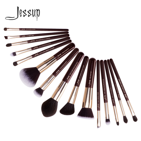 Jessup – ensemble de pinceaux de maquillage professionnels, 15 pièces, poudre de fond de teint, fard à paupières, surligneur, poils naturels synthétiques ► Photo 1/6