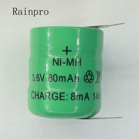 Rainpro – lot de 2 Batteries NI-MH Ni MH, 3.6V, 80mAh, rechargeables, avec broches, pour horloge, lampe de pelouse ► Photo 1/6