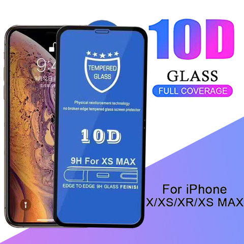 10 pièces 10D verre trempé pour iPhone 12 Mini 11 Pro Max XS XR X 8 7 6 6S Plus SE couverture complète Film protecteur d'écran incurvé ► Photo 1/6