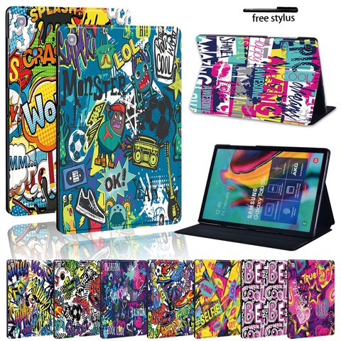 Coque de protection Anti-chute pliable en cuir pour tablette Samsung Galaxy Tab s6/Tab A A6 7 10 / Tab E S5E, avec Graffiti, support d'art ► Photo 1/6