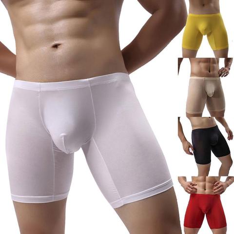 Sexy hommes sous-vêtements en soie de glace longue jambe culotte transparente Boxer Shorts boxeurs respirant hommes caleçons Z1V6 ► Photo 1/6