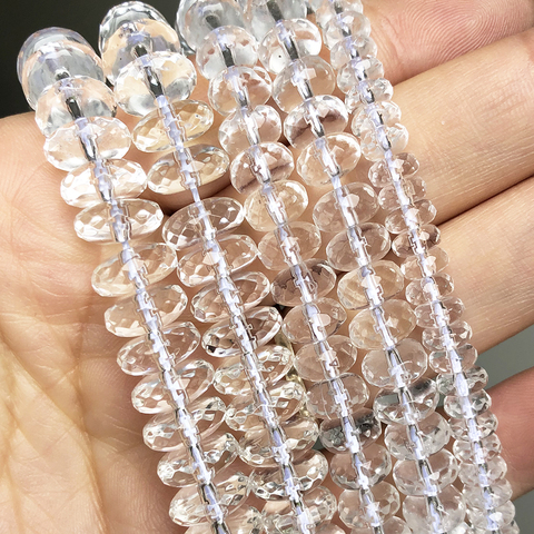 6 8 10mm facettes cristal de Quartz clair perles Rondelle ronde perles entretoises en vrac pour bijoux Bracelet à bricoler soi-même accessoires 15''pouces ► Photo 1/6